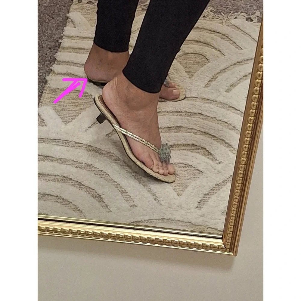 Cole Haan Crystal Beaded Flower Jute Beach Fairycore Kitten Heel Sandal 7.5/8